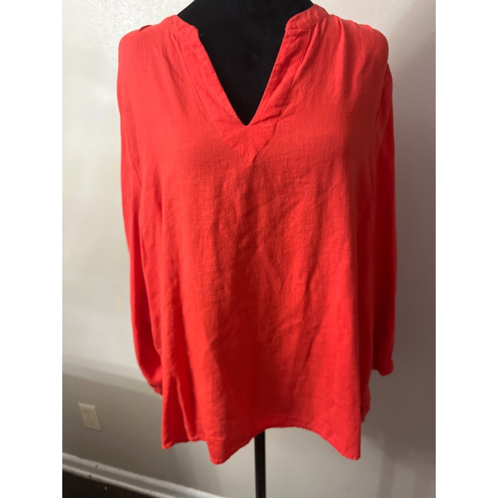 OLD NAVY Tunic Blouse Linen Blend V-Neck Womens L Orange Red Casual Minimalist